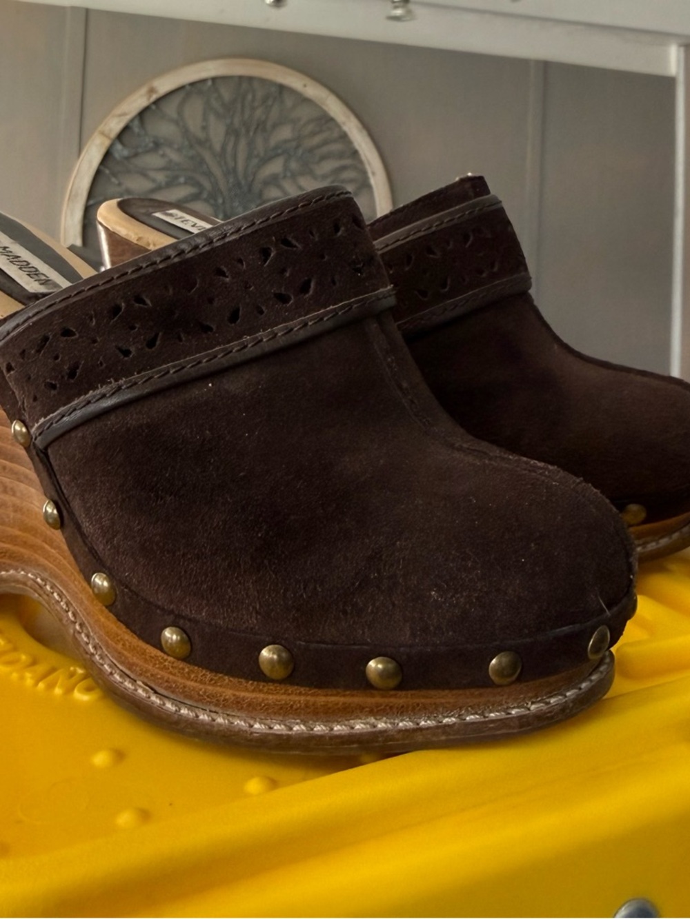 Steve Madden Brown Suede Perforated Clog Mule